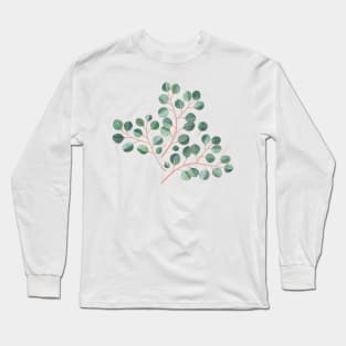Simple Silver Dollar Eucalyptus Leaves on White Long Sleeve T-Shirt